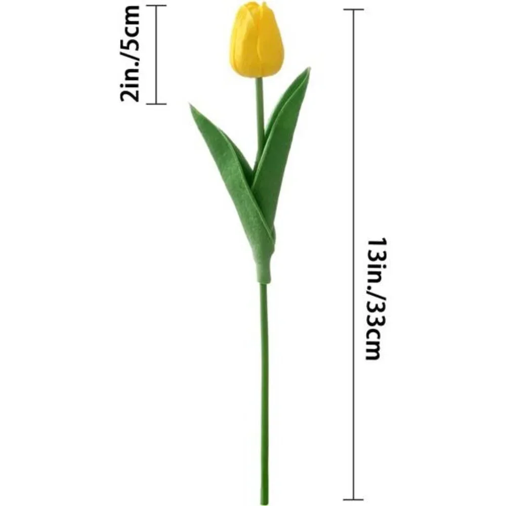 10 Pcs Tulips Artifical Flowers Real Touch Faux Tulip Stems Table Decor (Yellow)
